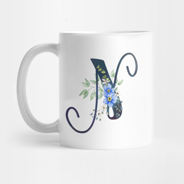 Floral Monogram N Wild Blue Flowers by floralmonogram